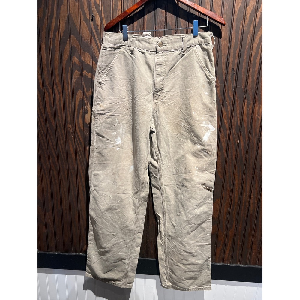 Vintage Carhartt Carpenter Pants Tan Distressed Workwear Dungarees 31x31